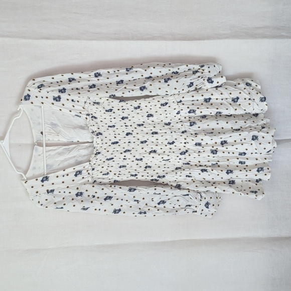 Free People Two Faces Ruched Waist White Microfloral Mini Dress Size Extra Small - Picture 1 of 7